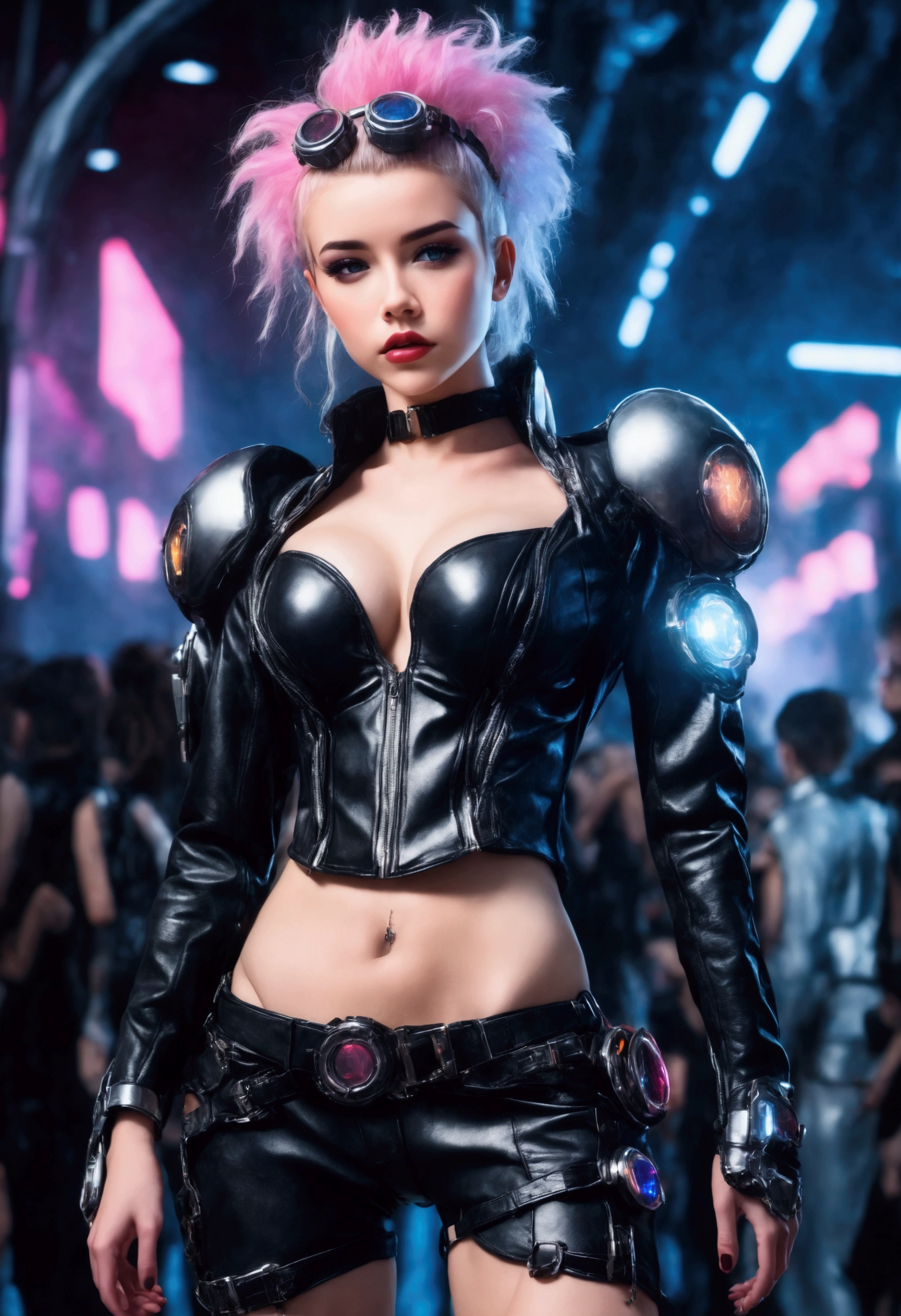 a cute woman, young woman, 25 years old, disney character themed outfit, sexy outfit, glamorous poses, fashion show, on the runway, in the spotlight, full body shot, detailed facial features, beautiful eyes, long eyelashes, detailed lips, high quality, 8k, photorealistic, masterpiece, vivid colors, studio lighting, concept art, fantasy, disney, digital painting
