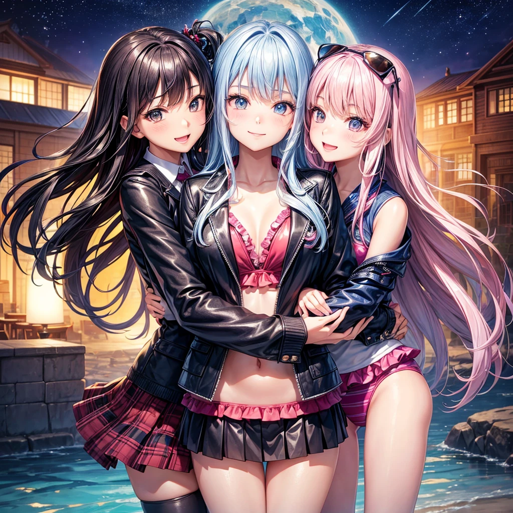 best quality,,smile,blazer,swimsuit,nepal,High-dimensional beautiful girl,leather jacket,Multidimensional beautiful girl,複数人のgirlが描かれている,They are hugging each other,Colorful,Different world,girlの集団,JK,Swimwear,bikini,girl,Sexy and cute,New generation,Evolution of fashion,middle School girlultiple girls are depicted,harem,idol group,starry sky background,photo shoot,long hair,wearing a cardigan,beautiful girlの国,girl's paradise,highest quality,big breasts,leather jacket,happy girl,horny girl,Blue eyes,perfect face,standing position,She has her bangs down,fur jacket,Beautiful eyes,smooth hair,perfect eyes,beautiful girl,Angel Girl,multicolored hair colors,naughty girl,beautiful,High-dimensional beautiful girl,Multidimensional beautiful girl,gathering,Group、,