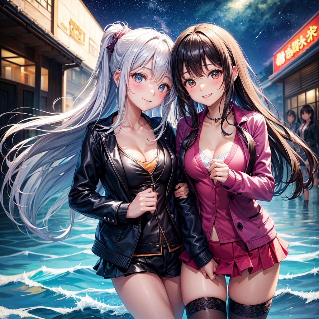 best quality,,smile,blazer,swimsuit,nepal,High-dimensional beautiful girl,leather jacket,Multidimensional beautiful girl,複数人のgirlが描かれている,They are hugging each other,Colorful,Different world,girlの集団,JK,Swimwear,bikini,girl,Sexy and cute,New generation,Evolution of fashion,middle School girlultiple girls are depicted,harem,idol group,starry sky background,photo shoot,long hair,wearing a cardigan,beautiful girlの国,girl's paradise,highest quality,big breasts,leather jacket,happy girl,horny girl,Blue eyes,perfect face,standing position,She has her bangs down,fur jacket,Beautiful eyes,smooth hair,perfect eyes,beautiful girl,Angel Girl,multicolored hair colors,naughty girl,beautiful,High-dimensional beautiful girl,Multidimensional beautiful girl,gathering,Group、,