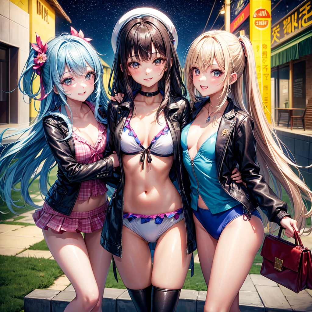 best quality,,smile,blazer,swimsuit,nepal,High-dimensional beautiful girl,leather jacket,Multidimensional beautiful girl,複数人のgirlが描かれている,They are hugging each other,Colorful,Different world,girlの集団,JK,Swimwear,bikini,girl,Sexy and cute,New generation,Evolution of fashion,middle School girlultiple girls are depicted,harem,idol group,starry sky background,photo shoot,long hair,wearing a cardigan,beautiful girlの国,girl's paradise,highest quality,big breasts,leather jacket,happy girl,horny girl,Blue eyes,perfect face,standing position,She has her bangs down,fur jacket,Beautiful eyes,smooth hair,perfect eyes,beautiful girl,Angel Girl,multicolored hair colors,naughty girl,beautiful,High-dimensional beautiful girl,Multidimensional beautiful girl,gathering,Group、,