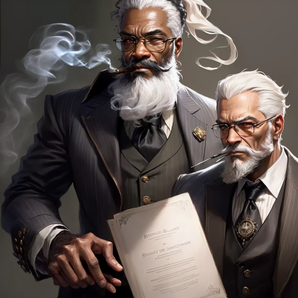 portrait of a man with a beard and a suit smoking a cigarette, character concept art portrait, rpg portrait concept art, character portrait art, character art portrait, portrait of professor sinister, character - portrait, a character portrait, a portrait of the character, character portrait, character concept portrait, painted character portrait, detailed character portrait, steampunk male portrait, stunning character art, {{{old black man inventor}}}