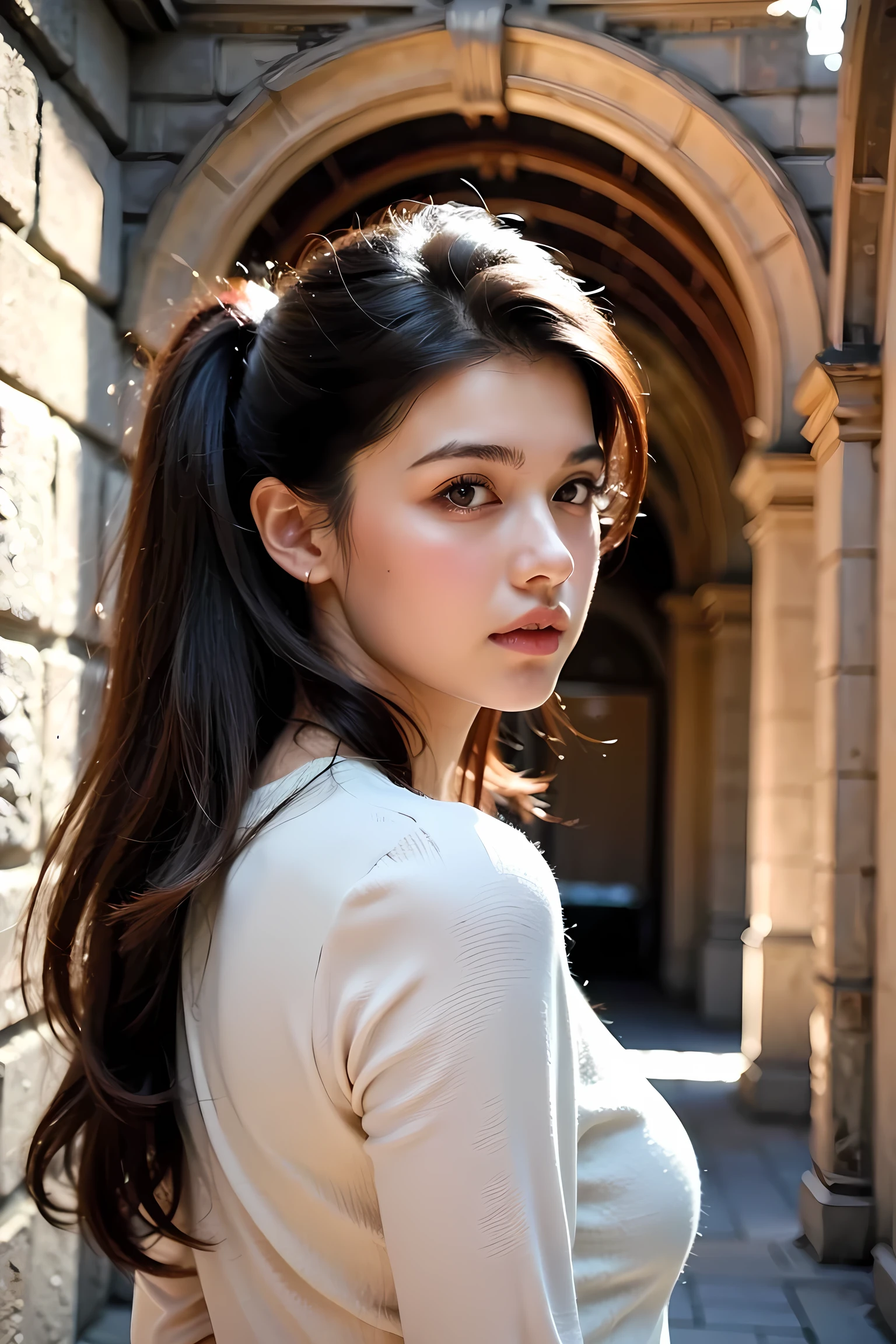 Beautiful French woman , trumpet arch