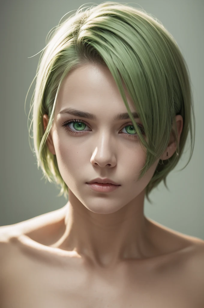 naughty man, clear green eyes, shorth hair,