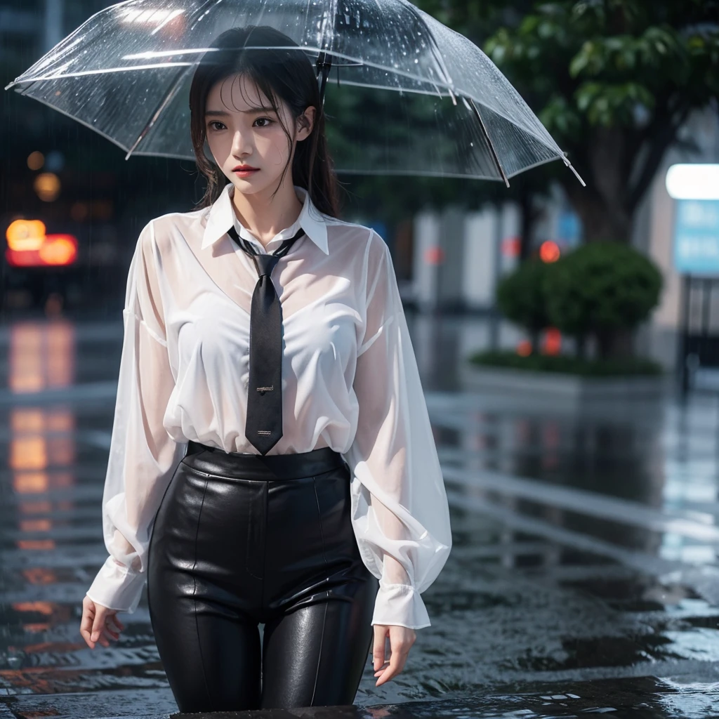 Hair getting wet in the rain、Transparent shirt、Beautiful woman getting wet in the rain、typhoon、Get wet without an umbrella、Beautiful woman in the rain、雨で濡れたBeautyOL、Detailed face、Realistic、beautiful girl、Beauty、Office Lady Uniform、beauty、Beautiful woman、Narrow waist、Handsome woman、Tight pants look、suit、Sexy pose、タイトなsuit、雨で濡れたsuit、Wet shirt、See-through shirt、Shot in heavy rain、See-through underwear