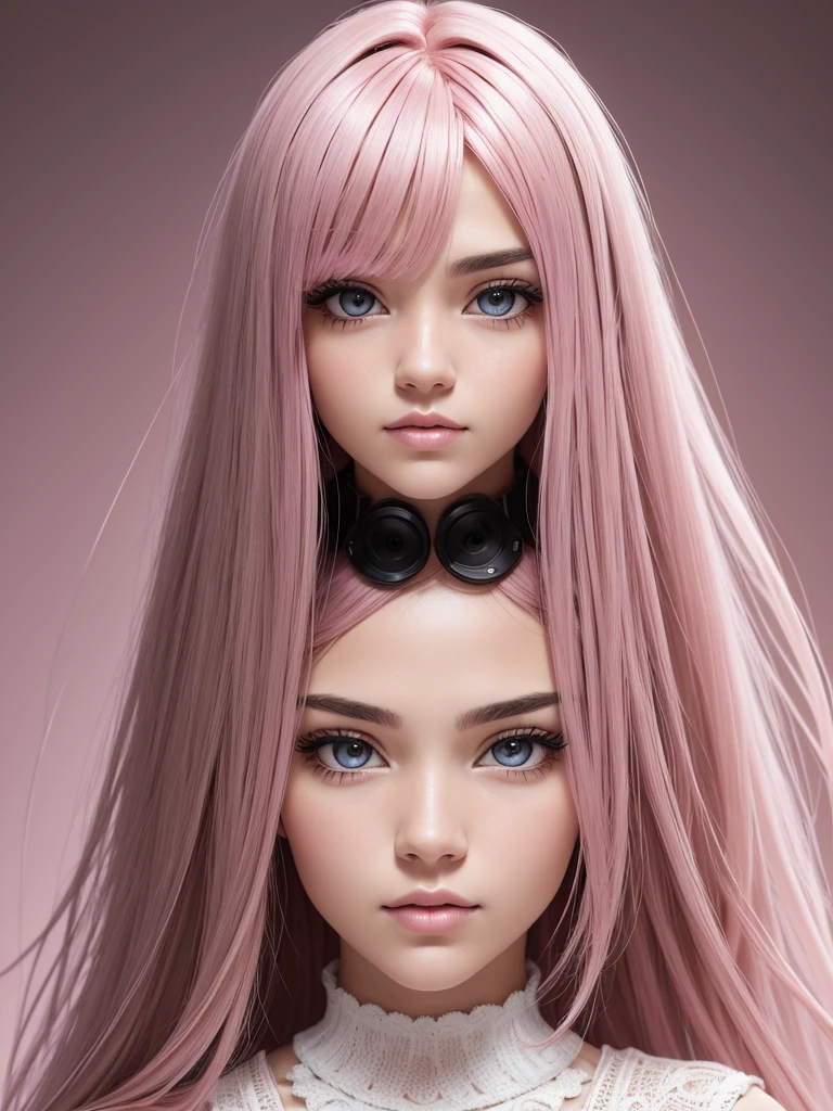 "Turn your ideas into a visual masterpiece with our AI platform. Our advanced technology allows you to create high-quality images with stunning detail, from long intricate hairs to the depth of brown eyes. Capture your unique style with pink hair and deep white Emo clothes, all on brilliant gradient backgrounds and LEDs to add edge. With RAW and film grain shooting 1.1, Your portrait photos will have an extremely realistic quality that will leave viewers in awe."