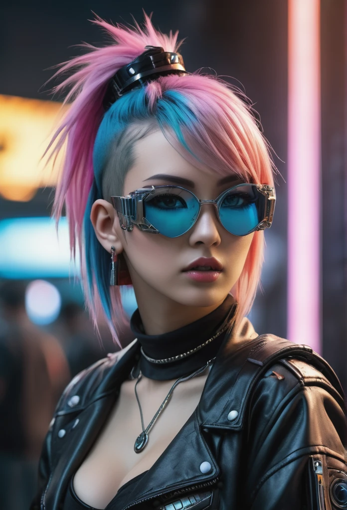 (Highest quality,8k,32K,masterpiece,Ultra-high resolution:1.3),Ultra-high resolution,(Photorealistic:1.4),RAW Photos, cyber punk竜人, A face with attention to detail,cyber punkヘア,cyber punkファッション,Very fine clothing,Half Body Shot,
,cyber punkシティの背景,Backlight effect, Lens flare, Depth of written boundary, cyber punk