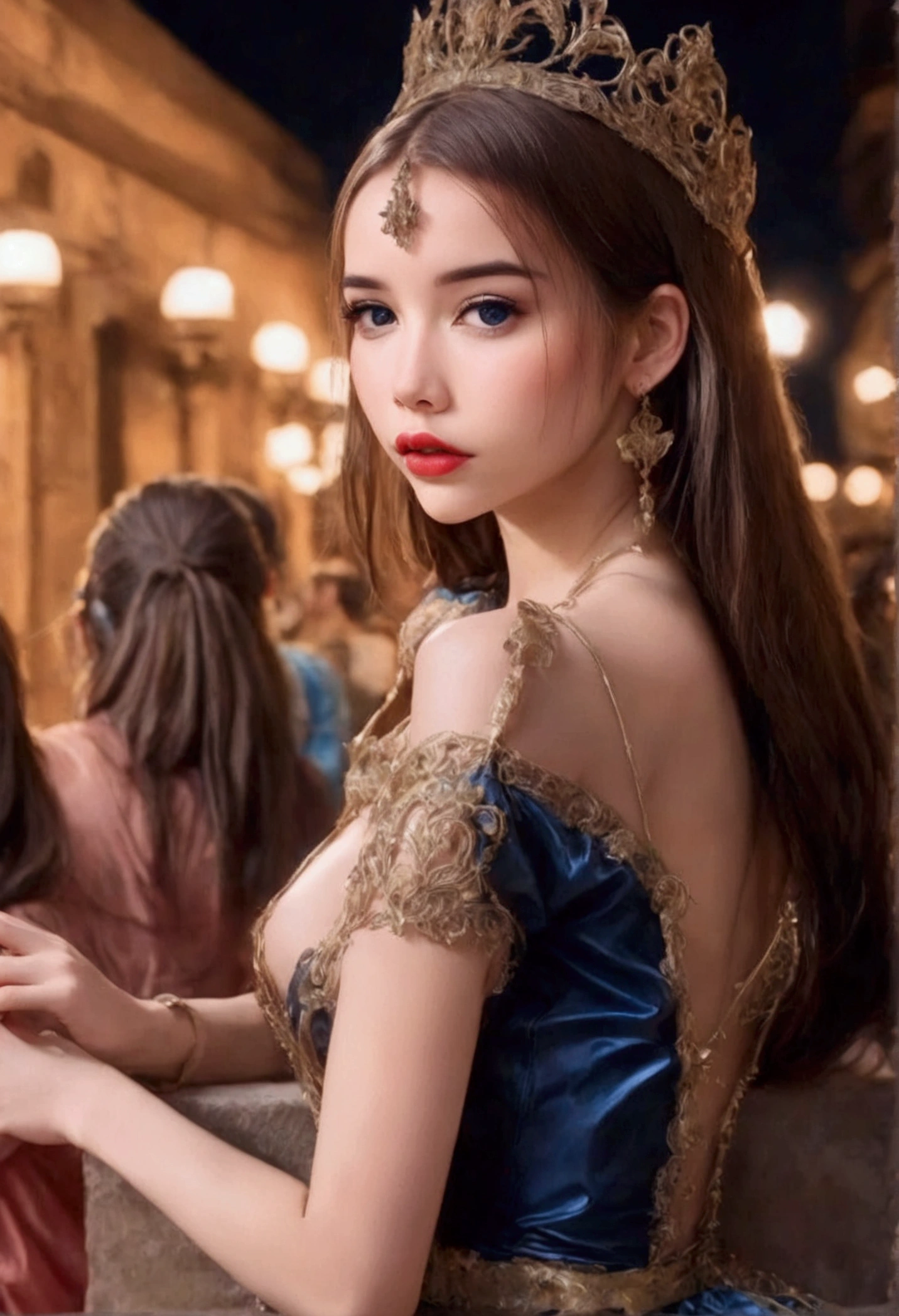 a cute woman, young woman, 25 years old, disney character themed outfit, sexy outfit, glamorous poses, fashion show, on the runway, in the spotlight, full body shot, detailed facial features, beautiful eyes, long eyelashes, detailed lips, high quality, 8k, photorealistic, masterpiece, vivid colors, studio lighting, concept art, fantasy, disney, digital painting