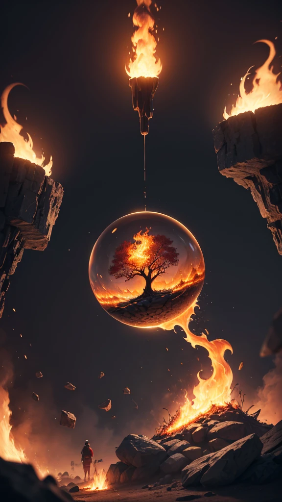 The flames are burning in a circle shape, firey, icon with a halo of fire, fire ring, fire ball, llama, an orange fire in the background, naughty man, fire type, (fire), esfera preta de fogo, firenado, blazing infero, hellcore, fire theme, fire, Hellfire, hellish, llamajante, derretido imagem arfed de uma glass ball com uma paisagem dentro, detailed digital 3d art, tree of life inside the ball, highly detailed digital art in 4k, high detailed digital art, stylized digital art, digital painting highly detailed, glass ball, digital painting highly detailed, high detailed digital art, 3 d render bipe, 8k stunning artwork