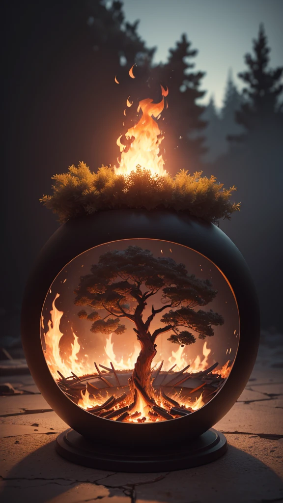 The flames are burning in a circle shape, firey, icon with a halo of fire, fire ring, fire ball, llama, an orange fire in the background, naughty man, fire type, (fire), esfera preta de fogo, firenado, blazing infero, hellcore, fire theme, fire, Hellfire, hellish, llamajante, derretido imagem arfed de uma glass ball com uma paisagem dentro, detailed digital 3d art, tree of life inside the ball, highly detailed digital art in 4k, high detailed digital art, stylized digital art, digital painting highly detailed, glass ball, digital painting highly detailed, high detailed digital art, 3 d render bipe, 8k stunning artwork