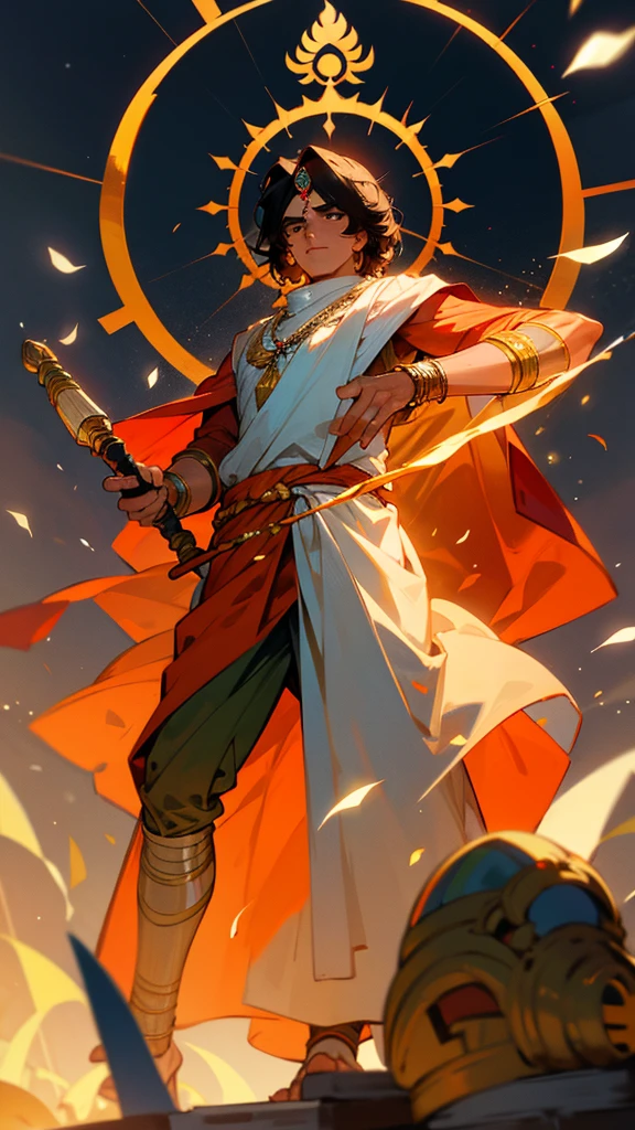 Arjun, Mahabharat, holding a divine bow, Wearing the ancient Indian attire