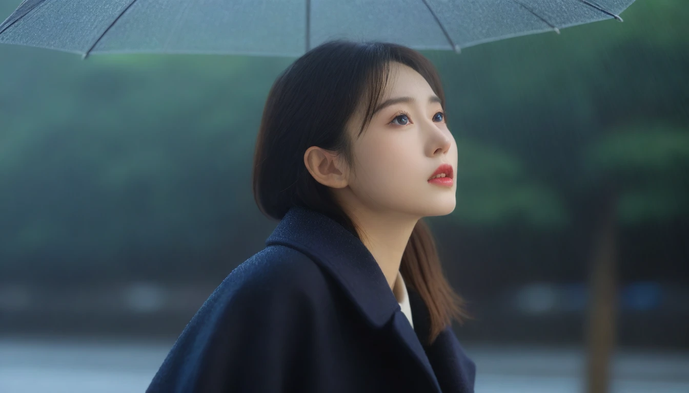 8K, Ultra-high resolution, best quality, masterpiece, Surrealism, photo,Three-Part Approach, 1 girl, (16 years old:1.3), pretty girl, Cute face, Beautiful eyes in every detail,(best quality,masterpiece:1.3,In 8K),(Practical:1.4,RAW Shooting,Caustics),of the night city,(heavy rain:1.2),Street Lights,(Street Lightsの光を反射して白く輝く雨粒:1.2),(The woman looked up at the sky),Zhongfa,Sad expression,long coat,Chest shooting,((Thin legs))、A bold gesture,Super cute supermodel、Look closely at the camera,鮮明なdetailed、detailed、Surrealism、Light and Shadow,glare,Fashion magazine cover,Thin lips