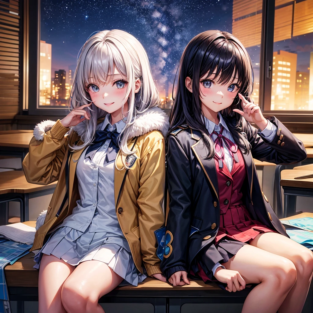 best quality,,smile,blazer,swimsuit,nepal,School,classroom,Collective of girls,JK,A girl taking off her uniform,Sexy and cute,Uniform of the Future,Ribbon on uniform,evolution系ファッション,middle School girlultiple girls are depicted,harem,idol group,infinite possibilities,leather jacket,hoodie,fur jacket,Clothing of the future,evolution,starry sky background,photo shoot,long hair,wearing a cardigan,beautiful girlの国,girl's paradise,highest quality,big breasts,leather jacket,happy girl,horny girl,Blue eyes,perfect face,standing position,She has her bangs down,fur jacket,Beautiful eyes,smooth hair,perfect eyes,beautiful girl,Angel Girl,multicolored hair colors,naughty girl,beautiful,High-dimensional beautiful girl,Multidimensional beautiful girl,gathering,Group、,
