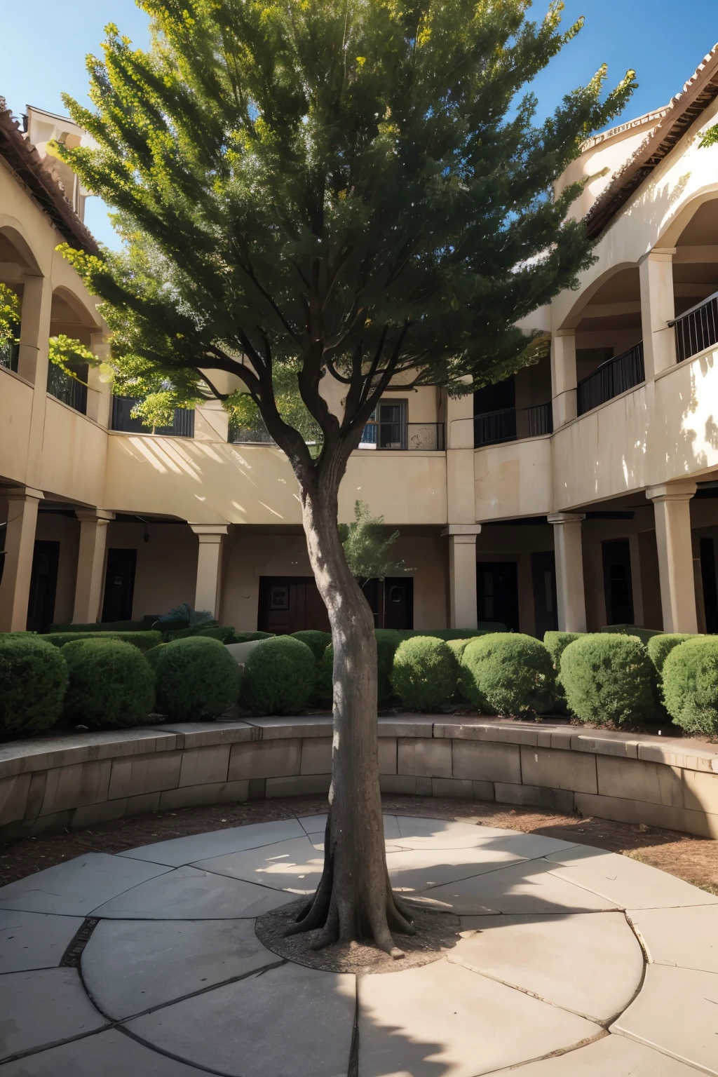 Golden courtyard with a tree in the center 