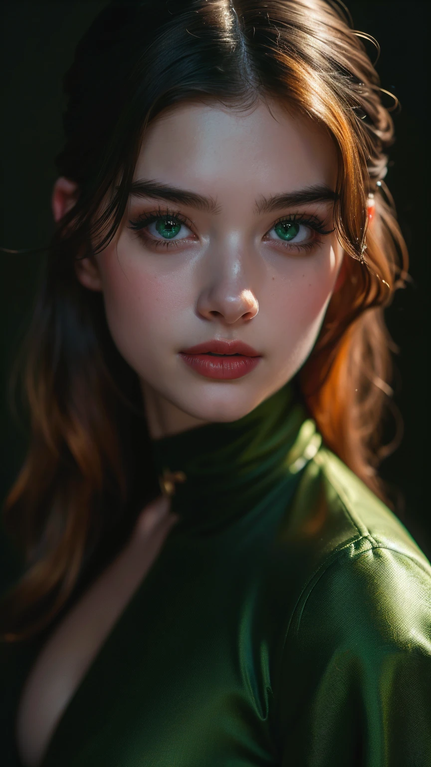(((Realistic))) Photo, masterpiece, top quality, pale skin, (Ultra detailed face and eyes:1.2), eyes wide open, wearing round glasses, smiling, 1 girl, Korean, naked, gloomy atmosphere, warm light background, (Eye makeup, mascara) , ((Dark wavy hair)) , ((Stylish hairstyle)) , big perky breasts, ((small nipple:1.1)), pink nipple,Slim waist, (hourglass body). ((Posing)) , (body curves), photoshoot, studio (dreamy lighting), (The play of light and shadows), Focal Length, bokeh, (special attention to skin detail: 1.2), Detailed leather texture, skin pores, ((Тёмная и gloomy atmosphere кадра. color scheme - black, orange, green, Tons)), (Film grain, VHS effect), (shine) , ((lens)) , ((close-up portrait, close to the camera)) , ultra detialed,