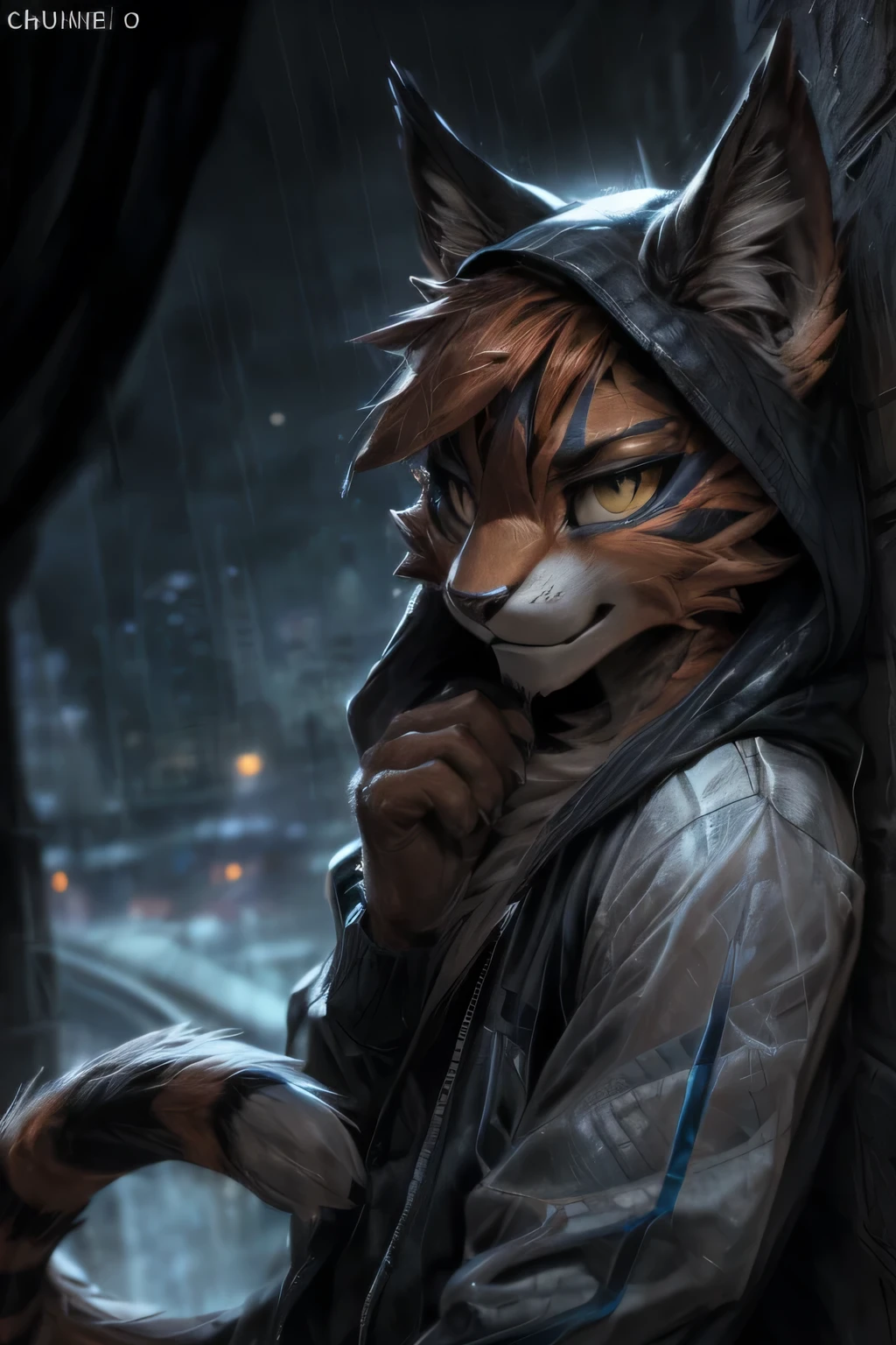 4k, ,8K, A high resolution, best quality, perfect colors, perfect shadows, perfect lighting, posted on e621, (by Chunie, by canyne khai, by t.y.starale), male, furry, Torracat(Pokemon), Torracat,Pokemon,anthro, solo, yellow eyes, (Realistic eye details 1.2), night city, rain, (Realistic Rain detail), Streetwear Hoodie wear, Full body like, Slim body, leaning against the wall, dramatic lighting, soft lighting, day, highly detail, Hair coiled, delight, Standing up position, cool pose charm, Abstract beauty, centre, Looking at the camera, Facing the camera, nearing perfection, Dynamic, highly detailed, illustration, (Realistic background), (Leopard Tail), ((Bonifasko lighting)), (Detailed eyes), perfect pupils, detail eyes, detail fluffy fur, (seductive face:1.2), fit body, Looking at the camera,, fit body, perfect male figure, Detailed fur, Detailed face, Perfect face, Detailed background, (Complex), (Super Detail), (Ultra Clear), (Best Quality)
