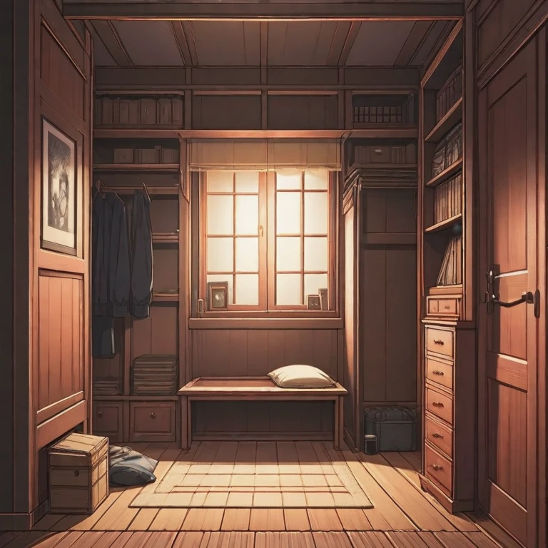There is a room with a bench and a window in it - SeaArt AI