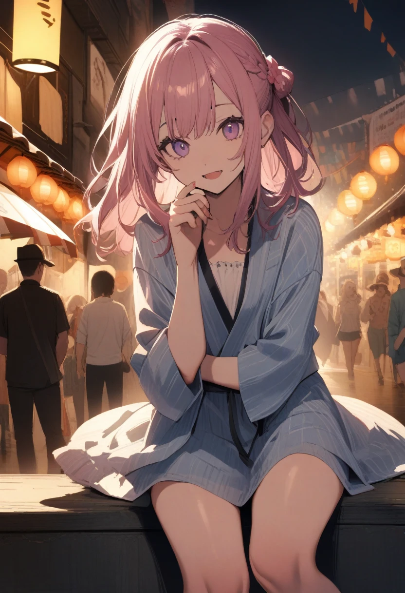 high quality, 最high quality、 Stylish design, (((The cutest girl))), ((Thin legs))、(((最high quality))), High resolution, ((detailed)), ((masterpiece)), ((Super detailed)), 、(Inner color hairstyle),((Festivals)),((The most beautiful yukata、The bra underneath is slightly visible)),((Sexual))