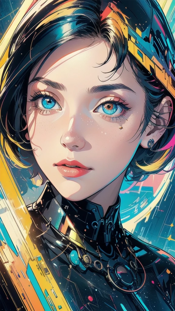 (((masterpiece, highest quality))),(((solo:1.2))),(((1girl:1.2))),32k wallpaper, very detailed, poster, vintage science fiction,(((((geometric cinematic movie poster))))), ((bauhaus)),(shape),(((abstract))),(mid century modern),movie poster,(((((portfolio))))),(((((Close-up))))),(((((bust up))))),((((more various angle)))),(((highlight))),Vast landscape,((((heterochromia)))),(((complete. detailed face))),(((Extremely talented))),(((most complecated machine))),(Colorful color scheme),(reflection light leak)