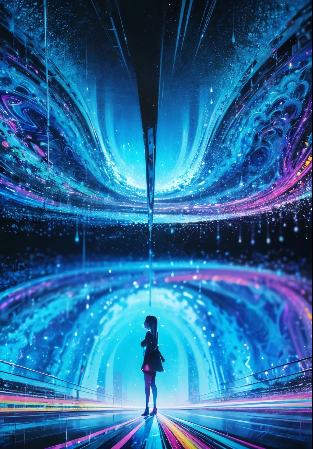 Highest quality,Tabletop,1 Female,solo,(Abstract art:1.4),(Nice views:1.6),(Shining Blue World:1.4),(psychedelic:1.4)There's a beautiful woman in the center of the world,A ray of light,Prisma,baby, Don'I won't cry now, Please let me know as usual. baby, I'Iは今あなたを抱きしめています, and I'Trembling, so Don'don't leave this feeling behind, more embarrassing than yesterday, break.、
The rain has completely stopped、The road is dry and only the light sways quietly. Wow, our kiss'What you repeat over and over again is as easy to break as glass.'眠らないIたちの愛には行き場がない'It's like fluff floating in space're burnt I'Iは痩せて泣いています, and now I'Are crying. If a passionate impulse blows into my chest, The flow of time and water stop. Iの愛する人, I'With trembling feelings, I'm still in my dreams. Let me'i promise. I'm sure I'Never forget, baby. Classic Blue Tears are overflowing Hot right now Hot right now If a miracle were to blow in my heart, we could have remained honest like this The trembling feelings of my beloved are still alive If a strong wind blows somewhere in this town sad day々It is also dyed in the color of the beautiful sky