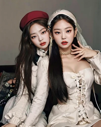 Jennie Kim, pompous lips, long dark hair, Wavy, clear skin, Jennie Kim rostra