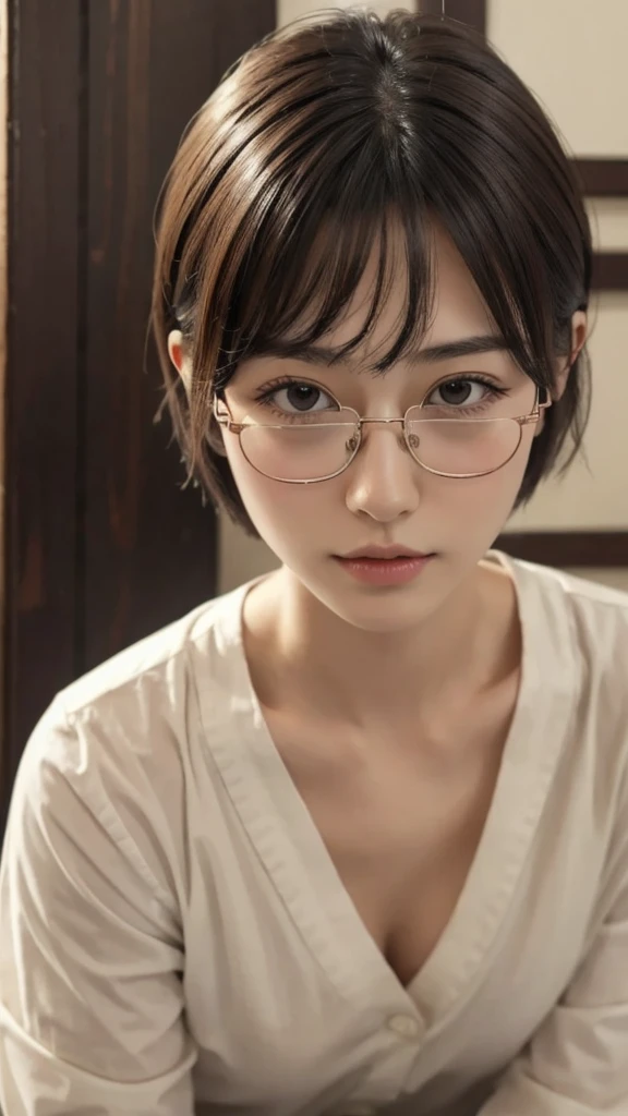 8k, Highest quality, masterpiece, Realistic, Super detailed, photo Realistic, Improvement of quality,
Japanese、girl、Glasses、short hair