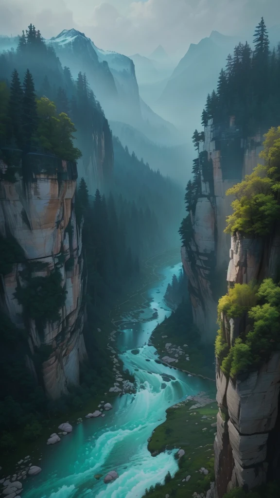 There is a river that runs through the valley,There is a forest beside the valley, 8k resolution digital painting, 8k resolution digital painting, 4K Digital Painting, 4K Digital Painting, 4k HD Matte Digital Paintings, 8K Digital Painting, Detailed painting 4k, Digital 4K Painting, Very detailed numbers, 4k highly detailed digital art