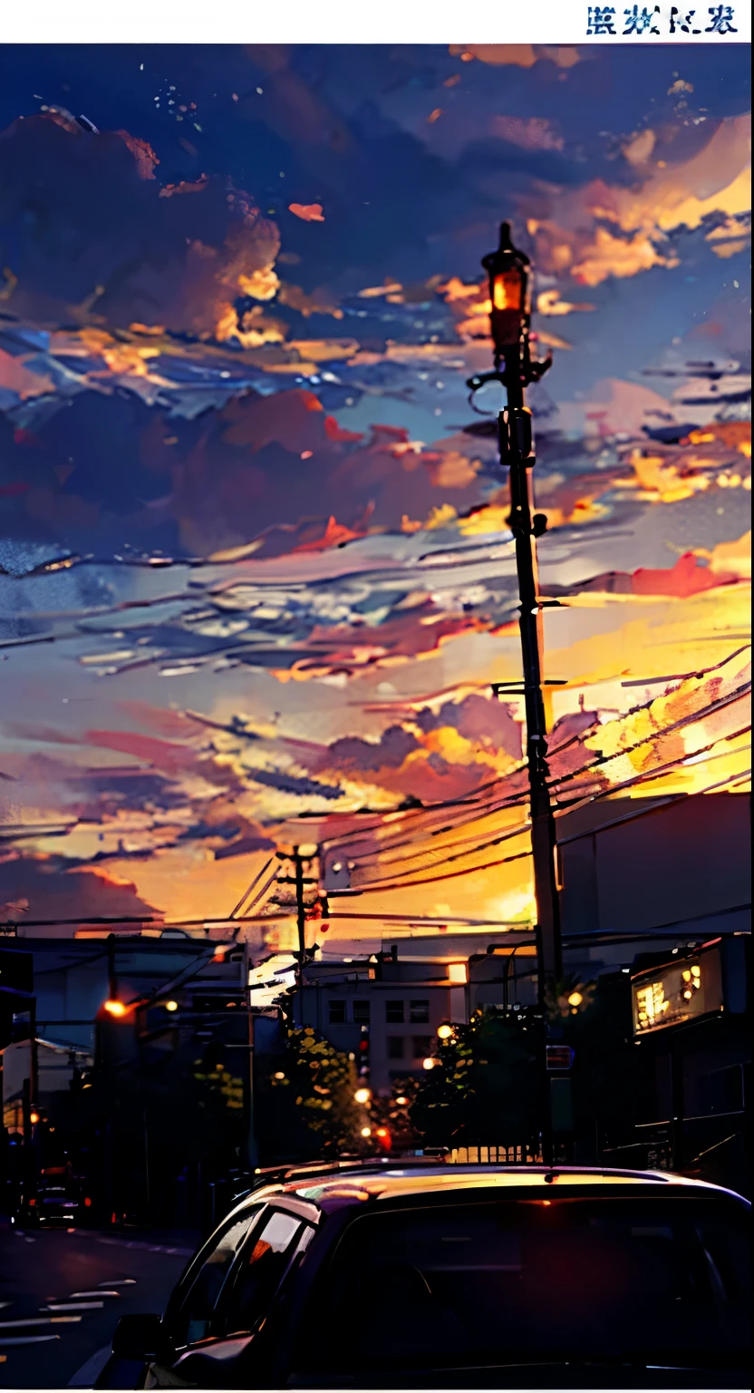 Arafed view of a street with traffic lights and cars, sunsetです, sky setting, sunset ligthing, sunset時間, It&#39;s afternoon, ((sunset)), Golden Hour Twilight Sky, Vivid sky, The most beautiful sunset, sun setting in the background, Shooting with iPhone 1 3 Pro Max, The sun goes down 