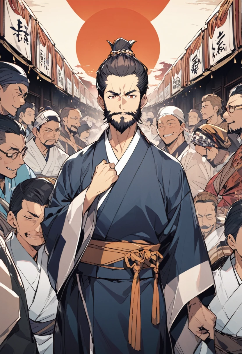 ふっくらした恰幅のいい男性の老人の肖像画でNo beard kimono No beard No beard