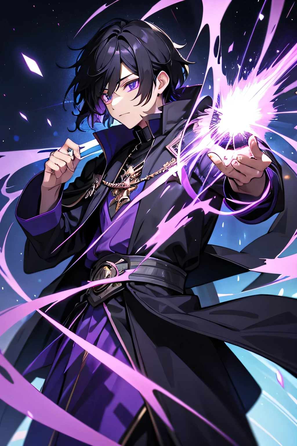 black hair male wizard purple magic