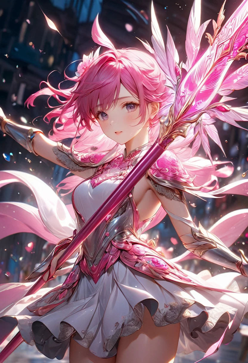 masterpiece, 8k, best quality, highly detailed, a bright pink spear that emanates a loving energy