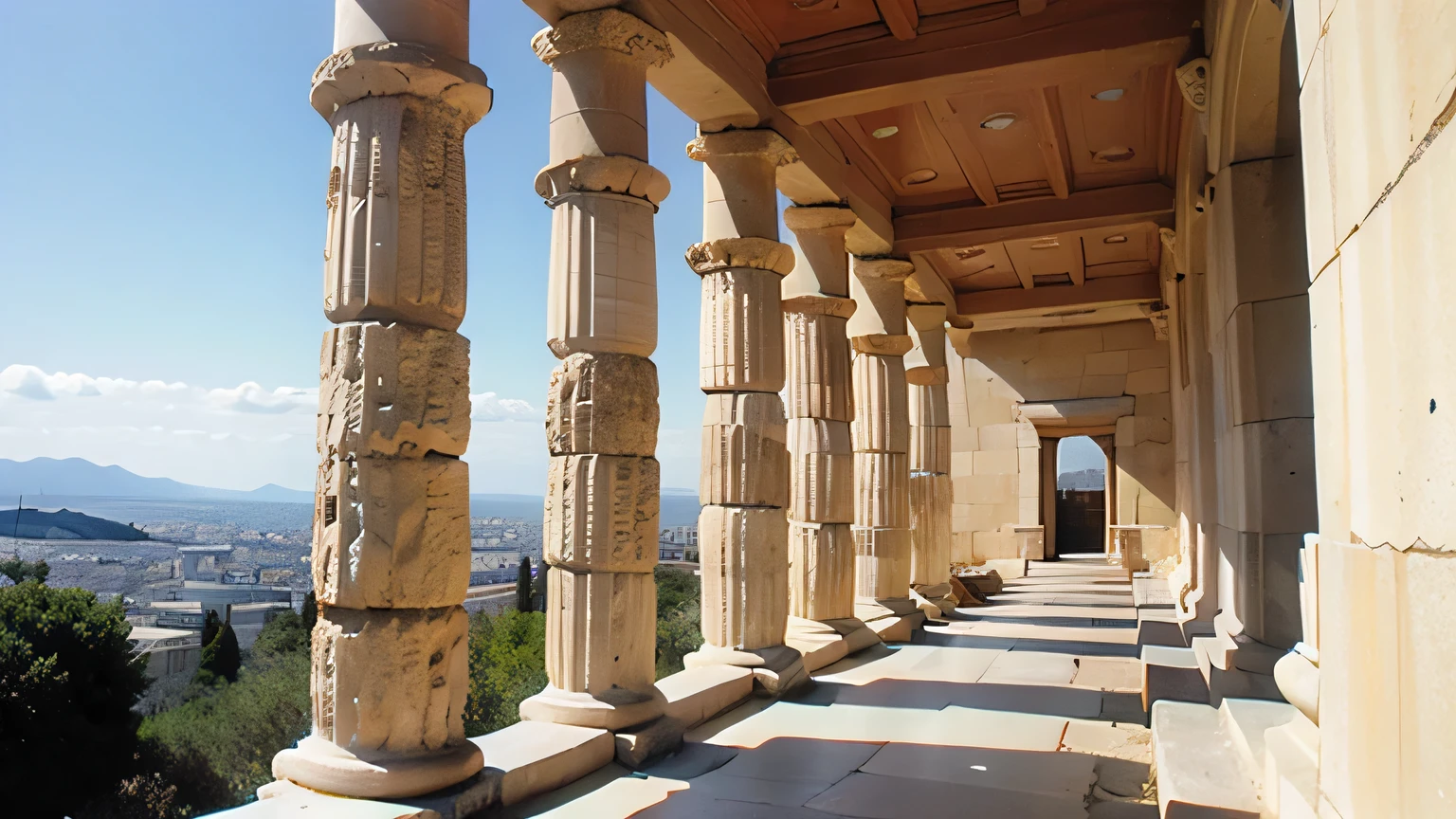 ancient greek temple，magnificent，sacred，Endless colonnade as far as the eye can see