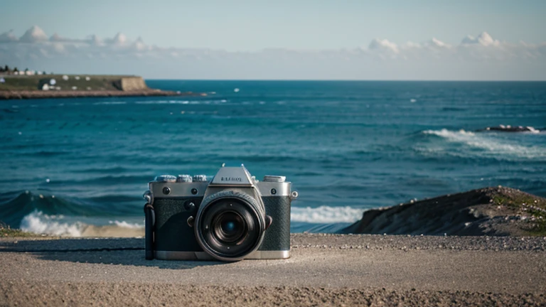Camera by the sea. No people.
