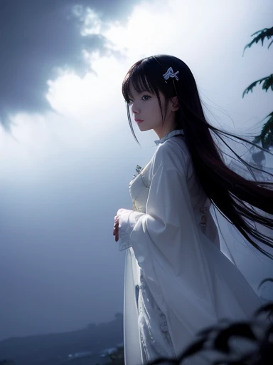 dreamcore, hazy atmosphere, dreamy atmosphere, mysterious atmosphere,XXXHOLiC,Yuko Ichihara,front view, low angle shot