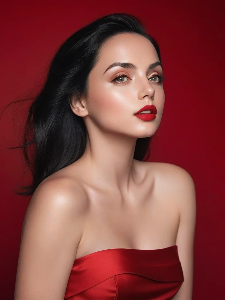 (best quality,4k,8k,highres,masterpiece:1.2),ultra-detailed,(realistic,photorealistic,photo-realistic:1.37),beautiful eyes,beautiful lips,detailed face,red lipstick, black hair, gorgeous woman, long eyelashes, sexy, small breast, nude, confident expression ,flawless skin,posing gracefully,flowing fabric, red soft and silky material, graceful movement, vibrant colors,artistic lighting, studio photo shoot, full body frame, dreamy atmosphere, all red background, nude