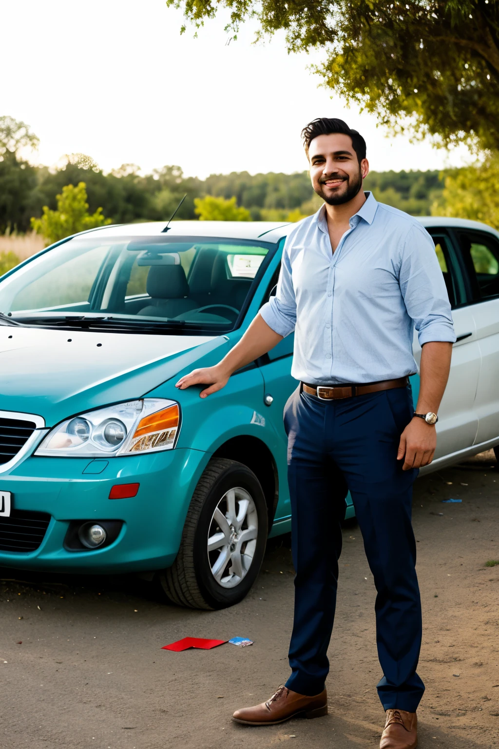 Create realistic man who is giving money for scrap car