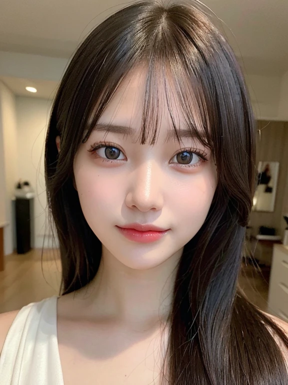 (masterpiece:1.3), (8k, Realistic, RAW Photos, Best image quality: 1.4), 20-year-old girl、(Random Hairstyles:1.2)、Highly detailed face、Attention to detail、double eyelid、Sharp focus:1.2、Beautiful woman:1.4、Light brown hair、Highest quality、masterpiece、Ultra-high resolution、(Realistic:1.4)、Highly detailed and professional lighting、Brown Knight、thin、smile、Long black hair、Deadly position、Beautiful Skin、Random Pause、Shiny Hair、Sculpture model pose、Beauty Salon