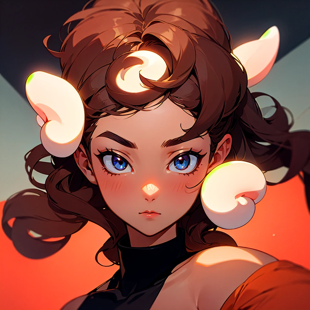 - **Eyes**: Round, dark brown
- **Nose**: Small and straight
- **Lips**: Full, coral pink
- **Hair**: Long, wavy, black
- **Skin Tone**: Medium tan with a warm undertone
- **Eyebrows**: Medium thickness, gently arched
- **Cheekbones**: Soft and rounded
- **Chin**: Rounded
- **Ears**: Small and close to the head
- **Expression**: Confident and determined
