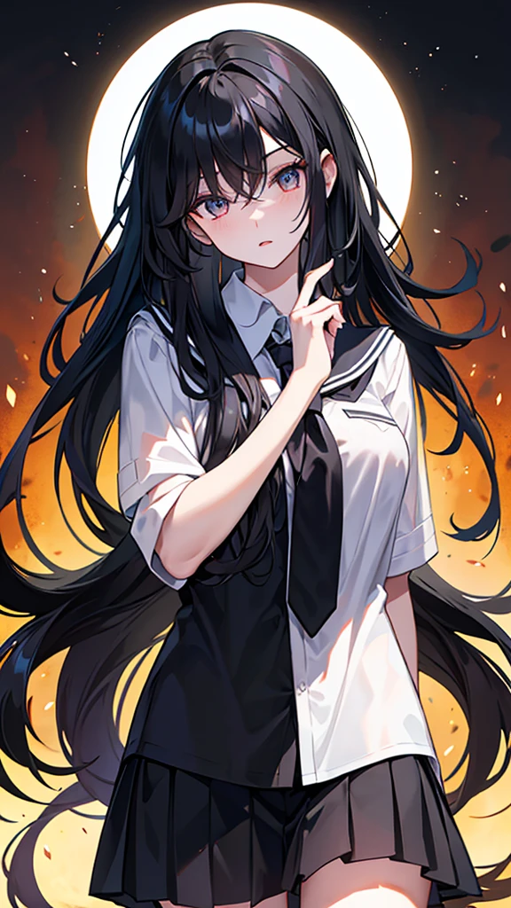 long black hair, eyes black, school clothes, perfect and very beautiful face, professora