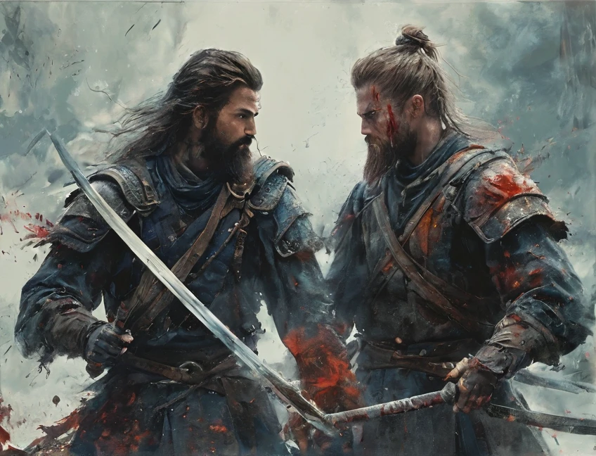 2 boys,beard,Masculinity,Blood,warrior,armor,Upper Body,Sword,Fight