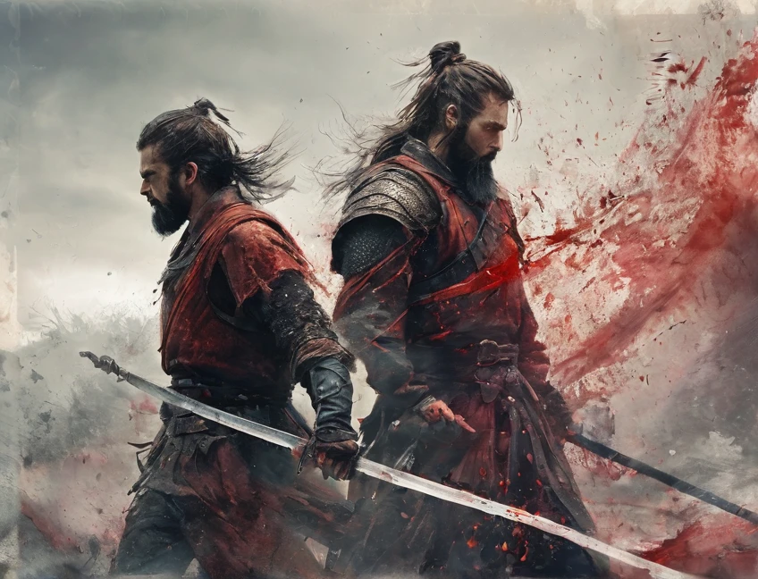2 boys,beard,Masculinity,Blood,warrior,armor,Upper Body,Sword,Fight