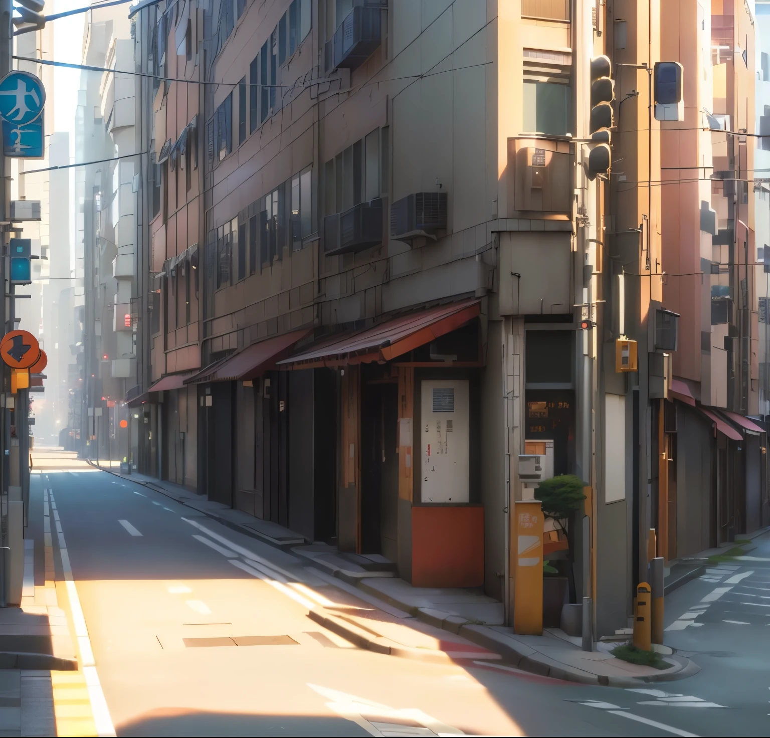 There is a street with many buildings and street lights, Realistic street scenes, City street lights, Tokyo anime scene, Realistic anime 3D style, Anime style cityscape, Realistic establishing shots, Japanese Street, Octane Rendering. author:Shinkai Makoto, Akihiko Yoshida. Unreal Engine, Downtown Japan, Urban concept art, Tokyo street background