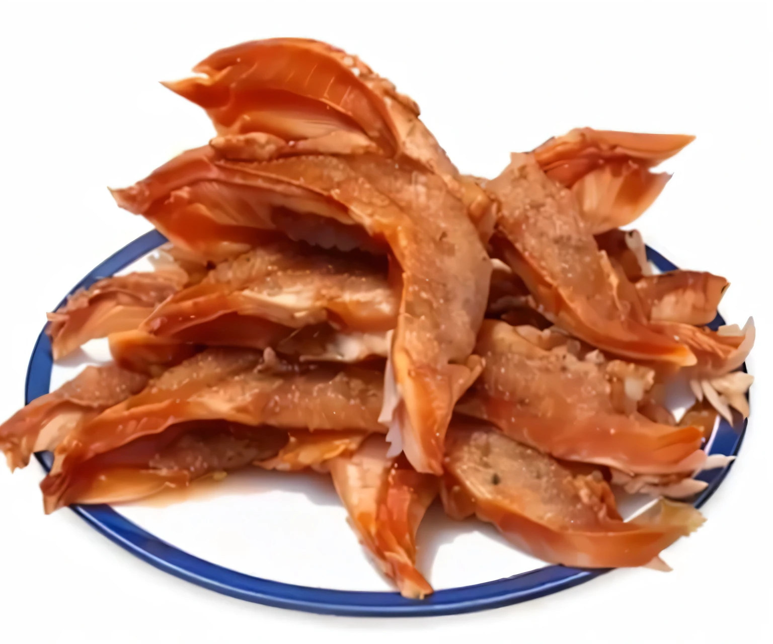 dried fish on a plate with a blue rim, chicken, Exquisite and handsome wings, let&#39;s go, qiangshu, squid, Chinese, Sichuan, butterfly squid, Bone, Real wings, Dragon Claw, Duck, Detailed hot belly, Trillion, tasty, Dragon Claw, Good quality ), tendon, Guangjian, Dragonmaw, fish, Bone wings