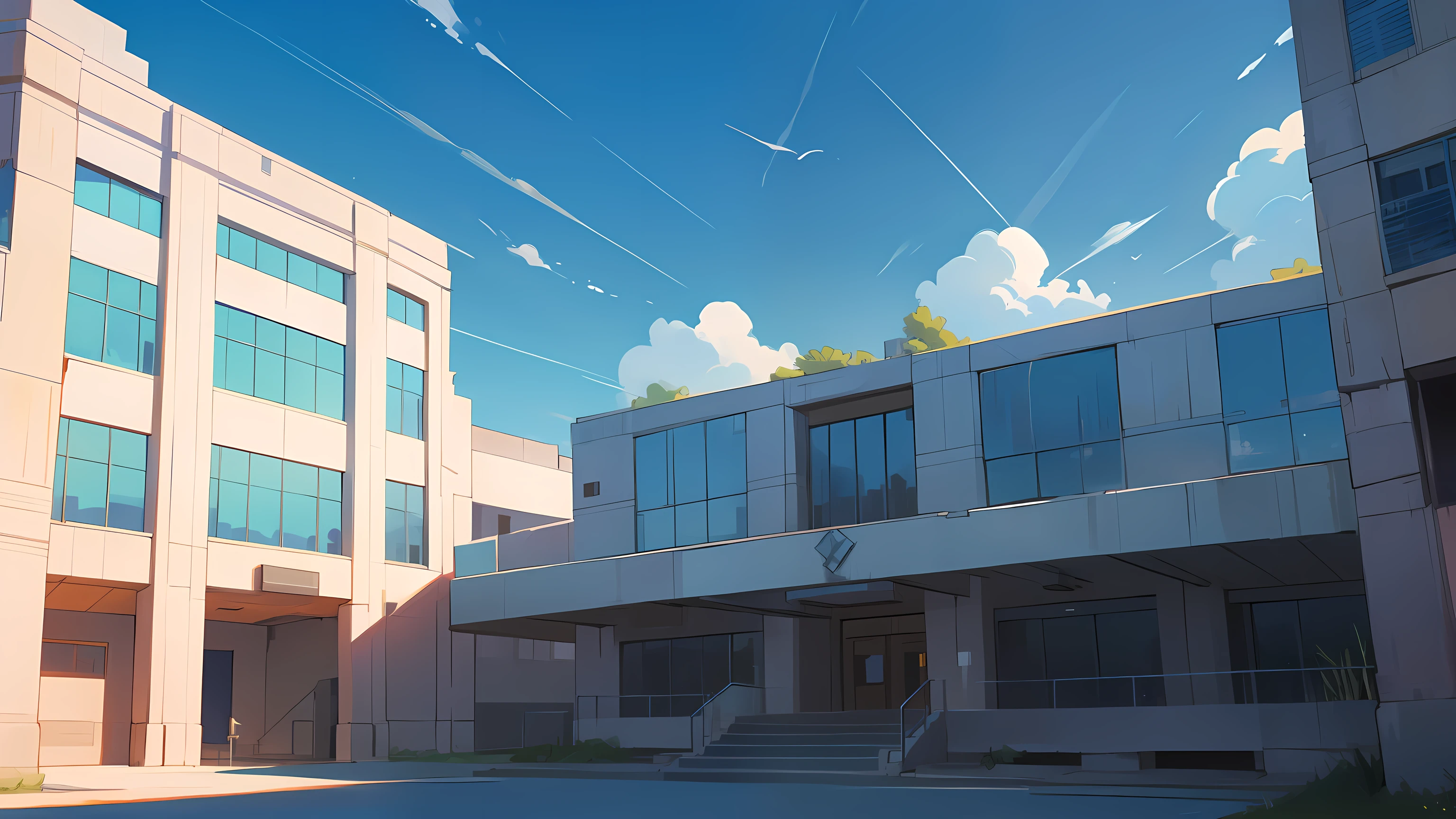 the exterior of a high school, empty, day time