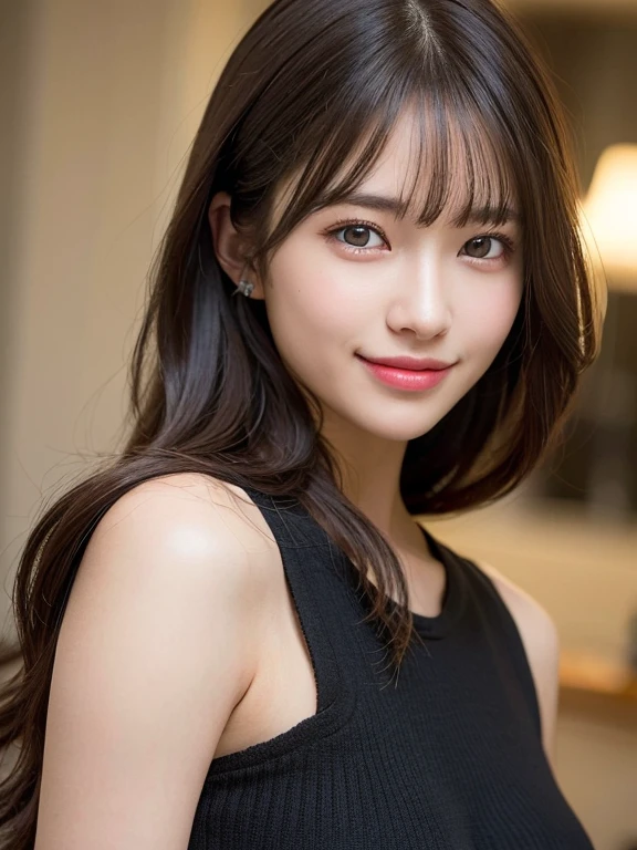 (masterpiece:1.3), (8k, Realistic, RAW Photos, Best image quality: 1.4), 20-year-old girl、(Random Hairstyles:1.2)、Highly detailed face、Attention to detail、double eyelid、Sharp focus:1.2、Beautiful woman:1.4、Light brown hair、Highest quality、masterpiece、Ultra-high resolution、(Realistic:1.4)、Highly detailed and professional lighting、Brown Knight、thin、A big smile、Long black hair、Deadly position、Beautiful Skin、Random Pause、Shiny Hair、Sculpture model pose、From head to toe、one piece