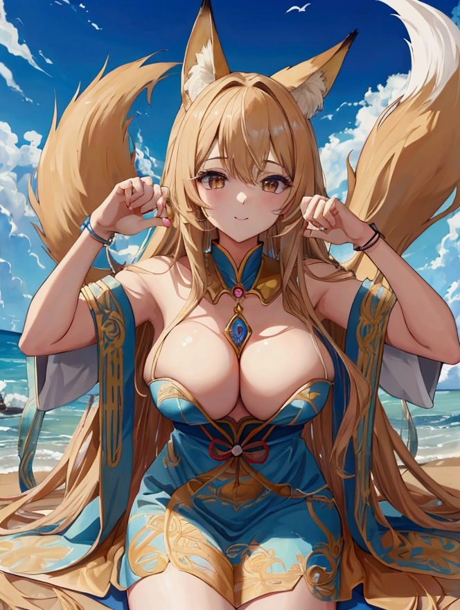 Highest quality, masterpiece, Ultra-high resolution, female、Big Breasts、Fox Beastman、Triumphant、この美femaleに負けて手コキで精力を絞られてしまう自分、My perspective