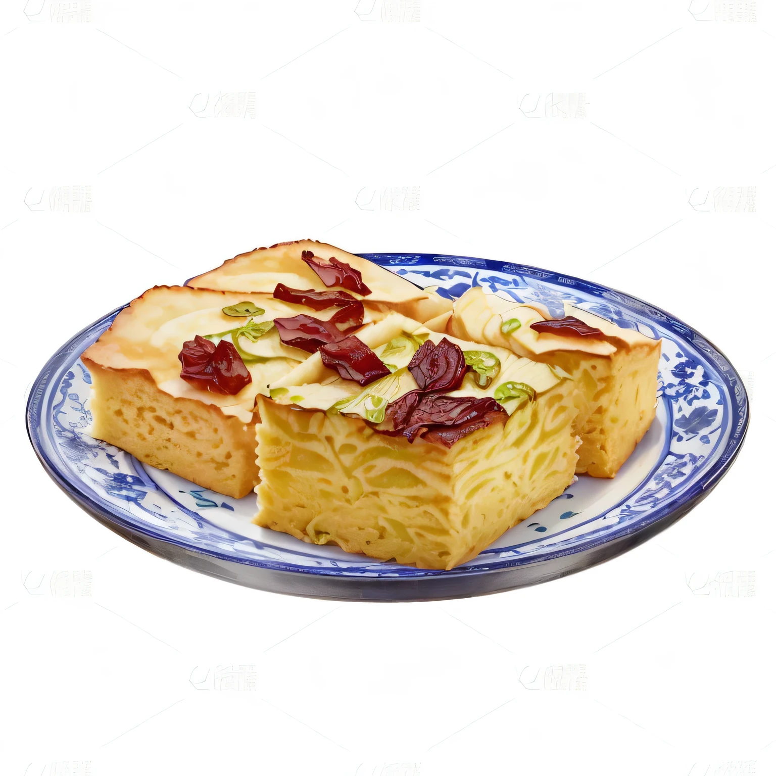 there is a piece of 蛋糕 on a plate with a piece cut out, the crisp. Write Cake, crisp. Very detailed, Inspired by Wang Yi, Inspired by Joris van der Hagen, Inspired by Kano Takanobu, , Digital Rendering, kan liu, Inspired by Wang Jian, Inspired by Wang Mian