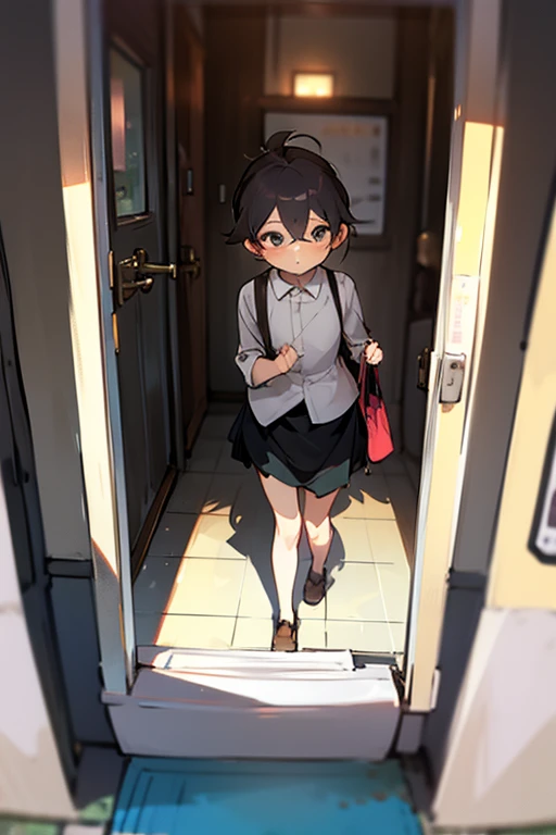 Walking in the park。Small breasted women。Wearing a skirt without underwear。Place one hand between your thighs、Knocking on the toilet door
