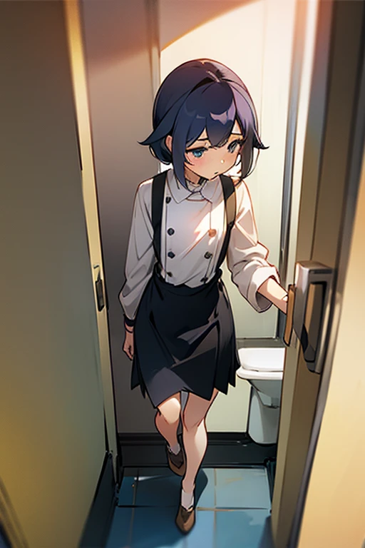 Walking in the park。Small breasted women。Wearing a skirt without underwear。Place one hand between your thighs、Knocking on the toilet door