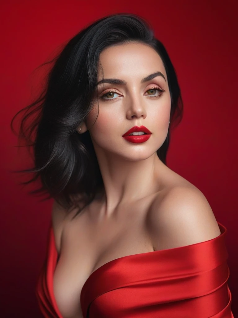 (best quality,4k,8k,highres,masterpiece:1.2),ultra-detailed,(realistic,photorealistic,photo-realistic:1.37),beautiful eyes,beautiful lips,detailed face,red lipstick, black hair, gorgeous woman, long eyelashes, sexy, big breasts, nude, confident expression ,flawless skin, posing gracefully, flowing fabric, red soft and silky material, graceful movement, vibrant colors,artistic lighting, studio photo shoot, full body frame, dreamy atmosphere, all red background, nude, nude