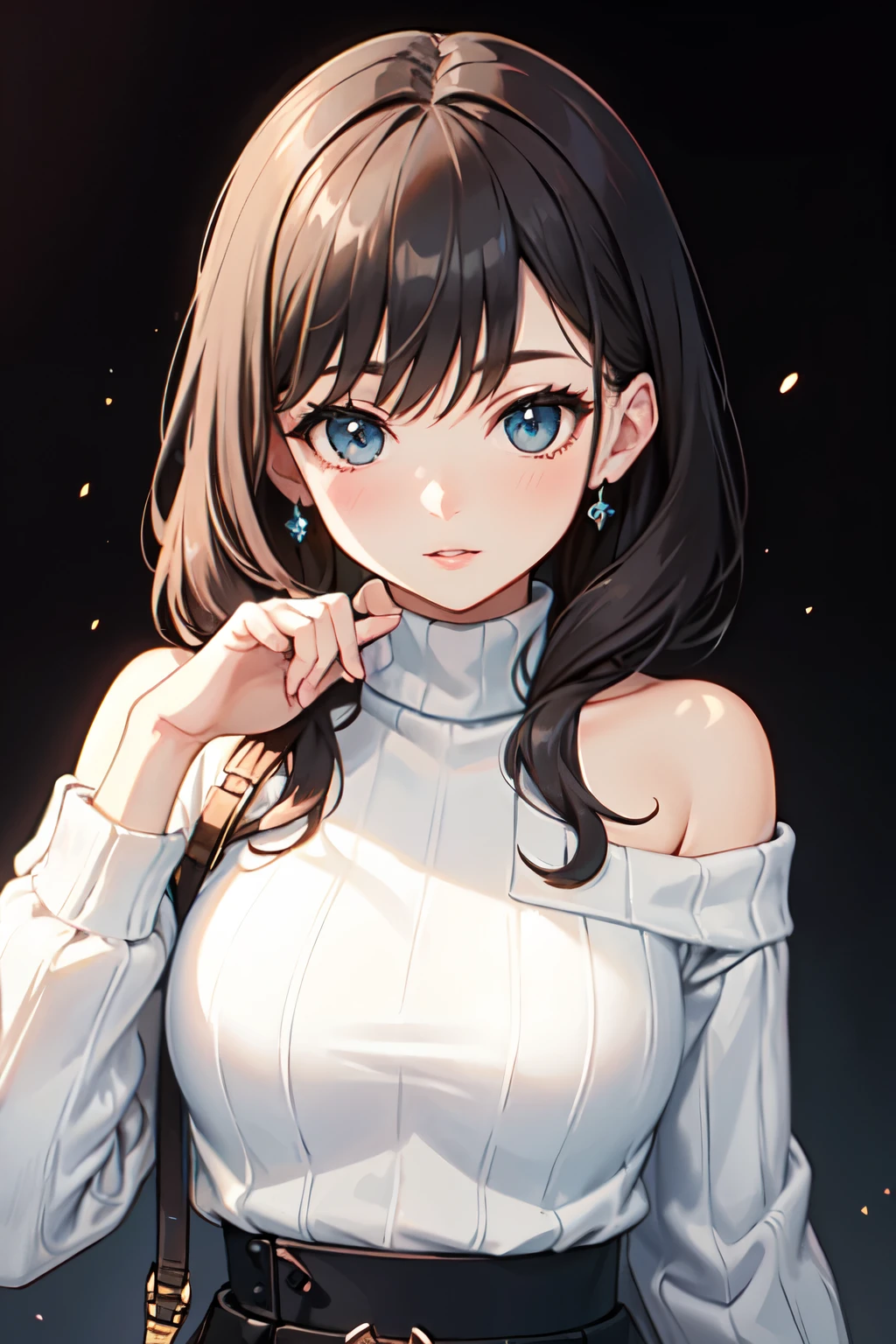 ((Highest quality)), ((masterpiece)), (detailed), One girl, Off-the-shoulder sweater, 